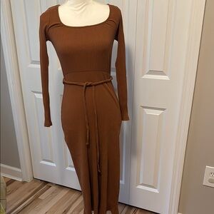 All in Favor Long Sleeve Brown Dress